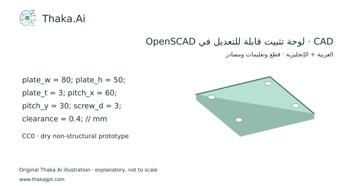 CAD · لوحة تثبيت قابلة للتعديل في OpenSCAD
