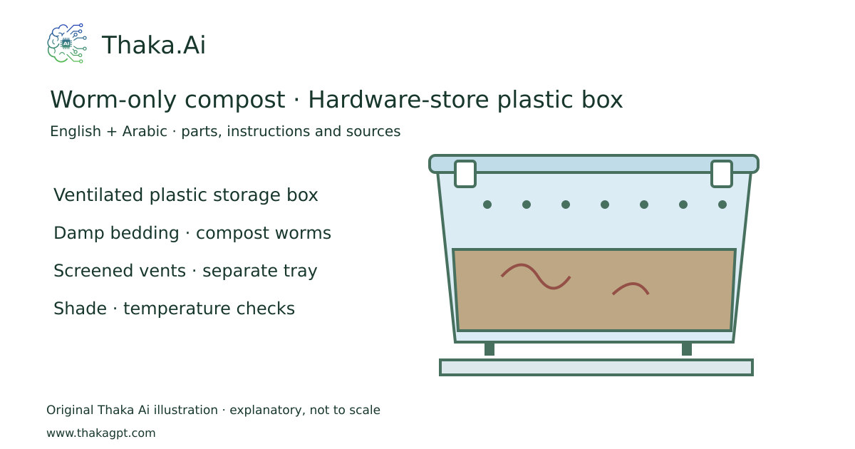 Worm-only compost · Hardware-store plastic box