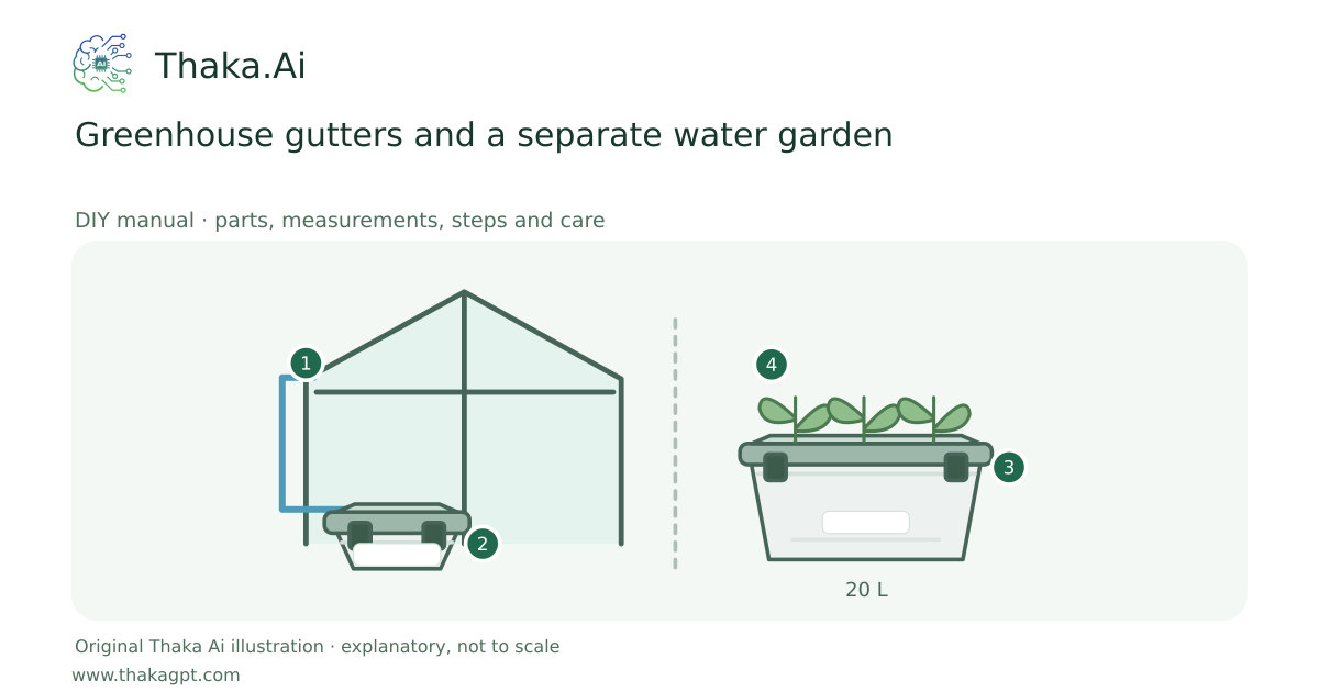 Greenhouse gutters and a separate water garden