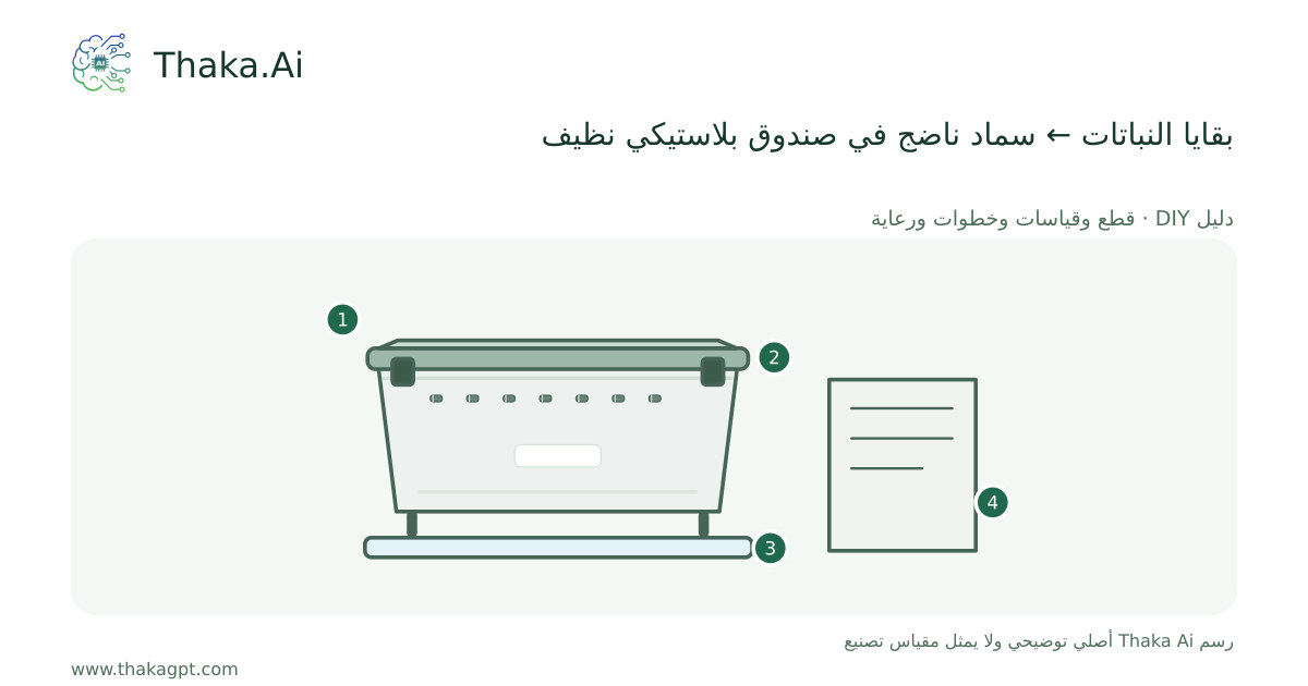 بقايا النباتات ← سماد ناضج في صندوق بلاستيكي نظيف