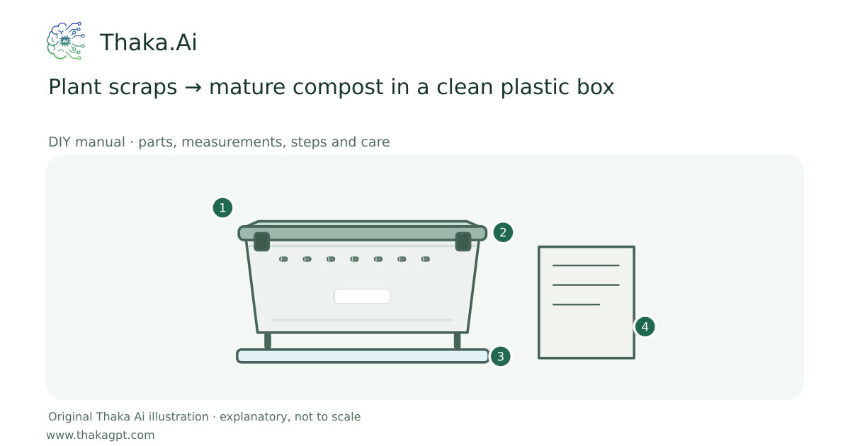 Plant scraps → mature compost in a clean plastic box