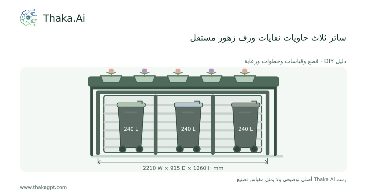 ساتر ثلاث حاويات نفايات ورف زهور مستقل