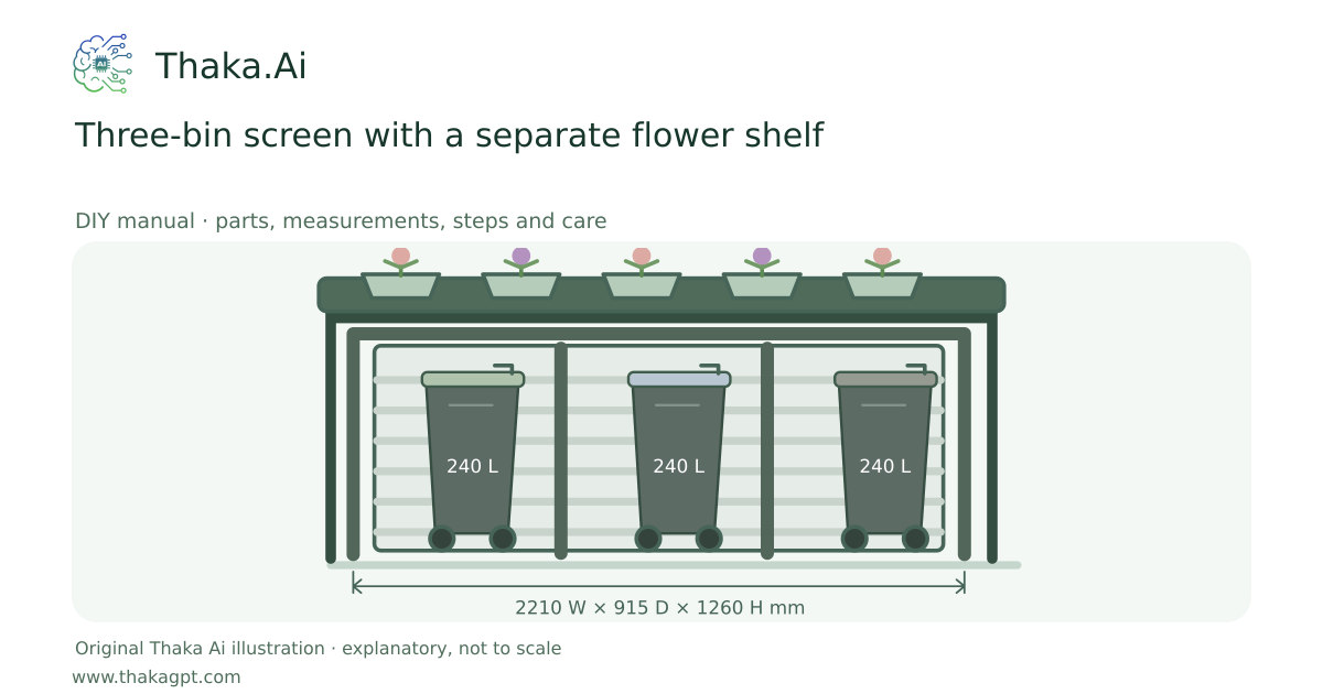 Three-bin screen with a separate flower shelf